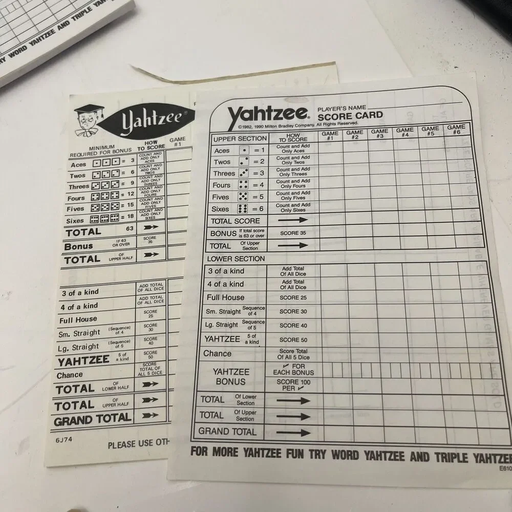Vintage 1956- 1983 YAHTZEE Replacement Pieces Dice Shaker Pad Game E.S. Lowe Co